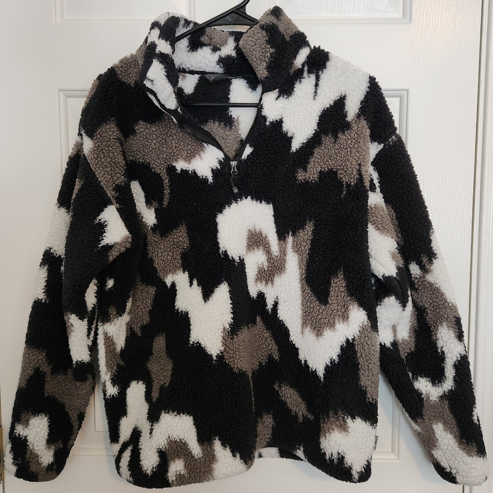 Eddie Bauer Multi Colored Faux Fur Quarter Zip Sweater